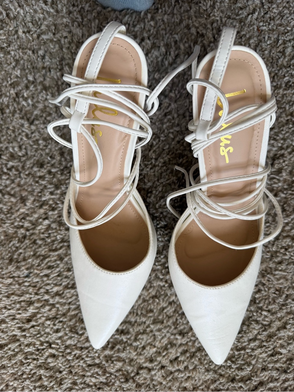 Lulu's White Pointed-Toe Lace-Up Heels